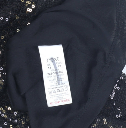 Next Women's Black Sequin Sleeveless Dress - Size 14