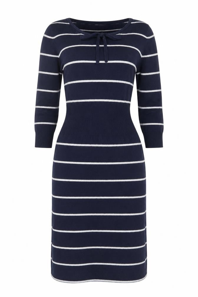 Jackpot Women's Blue Sheath Dress, S, Striped, 3/4 Sleeve