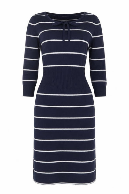 Jackpot Women's Blue Sheath Dress, S, Striped, 3/4 Sleeve