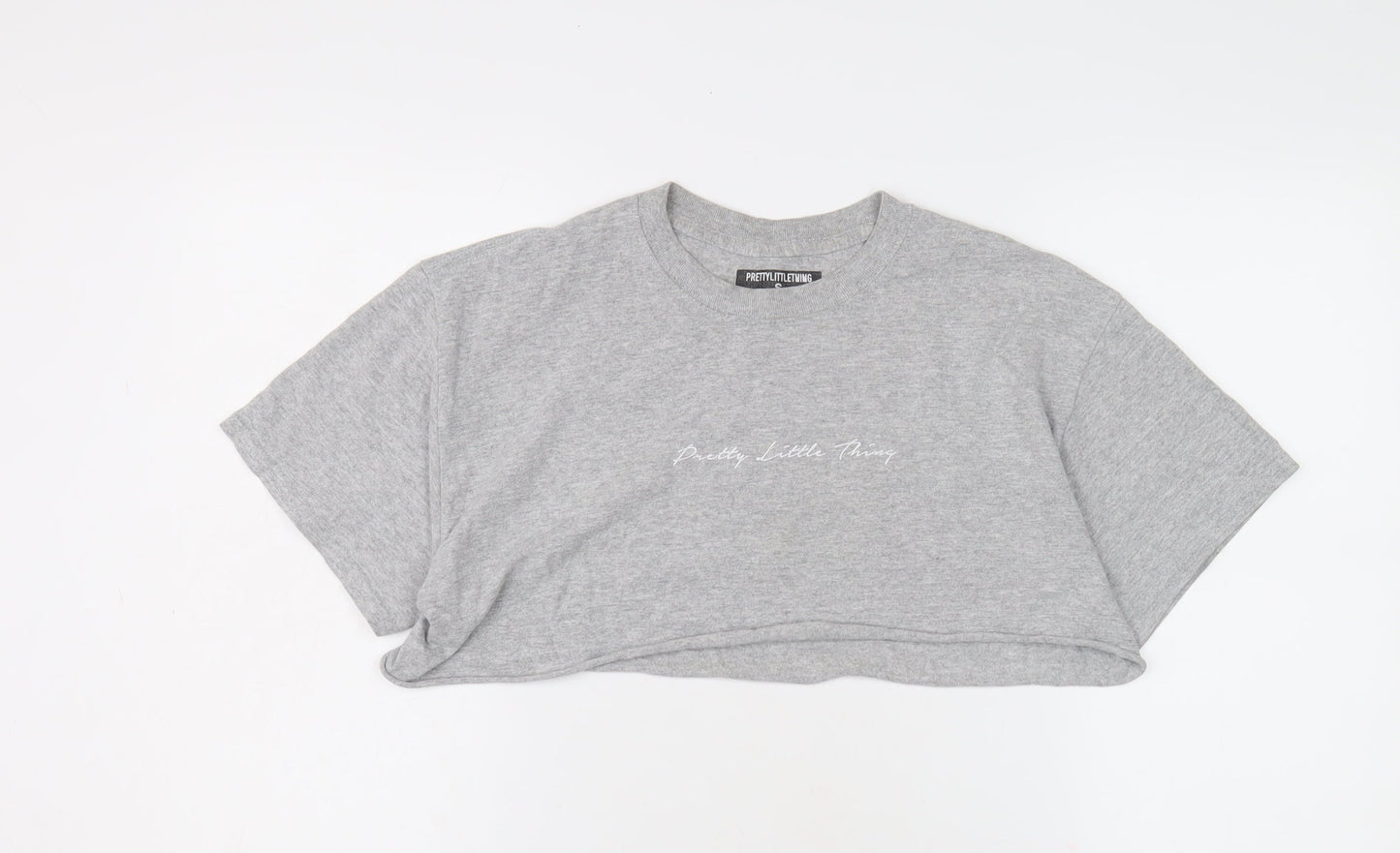 Pretty Little Thing Women's Cropped Grey T-Shirt Size S