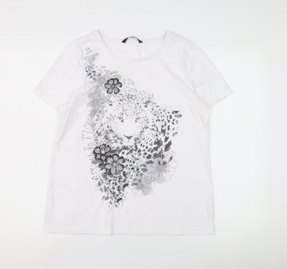 BNW Casual Women's White Animal Print T-Shirt Size 14