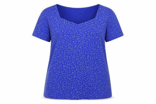 Bonmarché Blue Polka Dot T-Shirt, Women's L, V-Neck