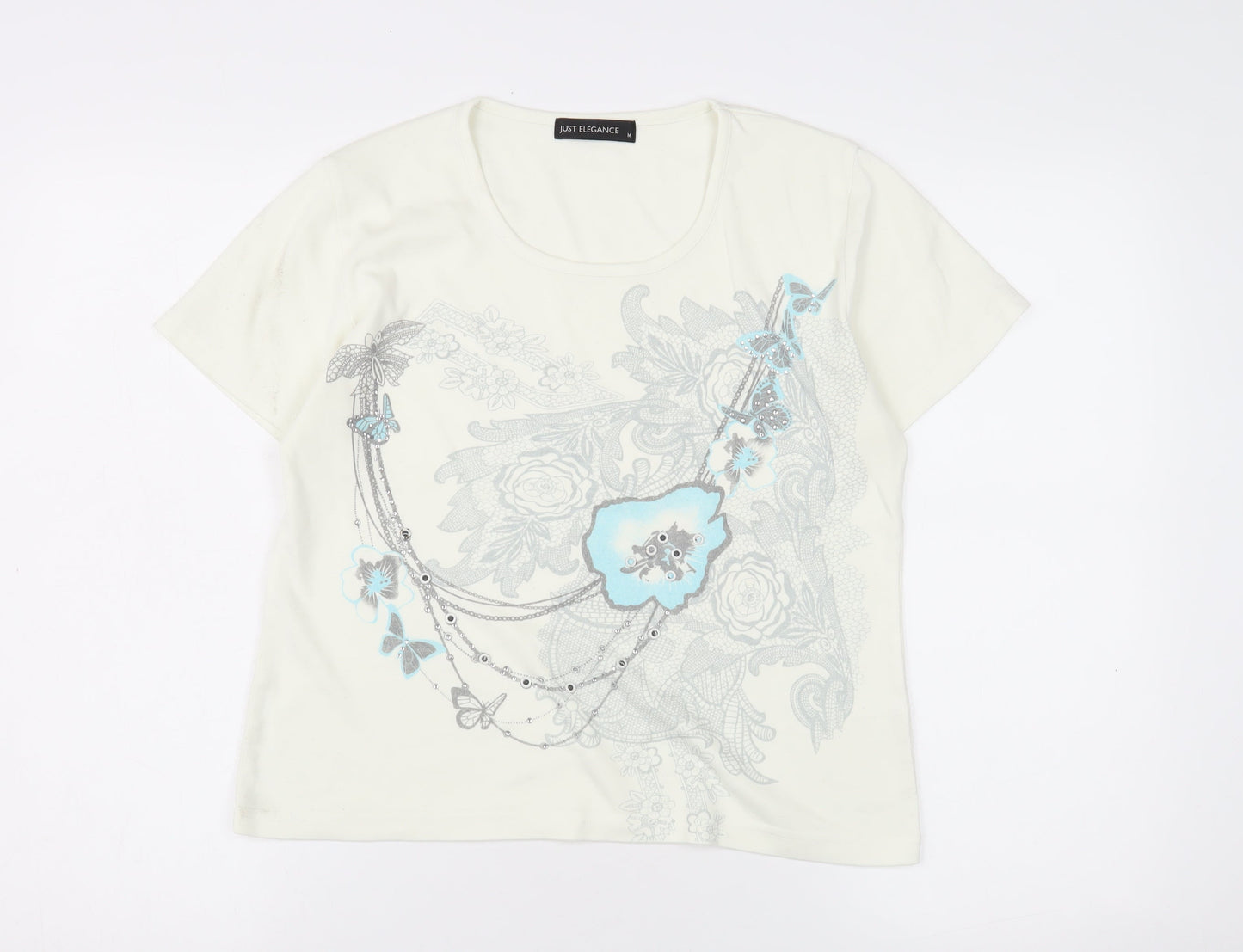 Womens UK Size M Just Elegance Ivory Basic T-Shirt