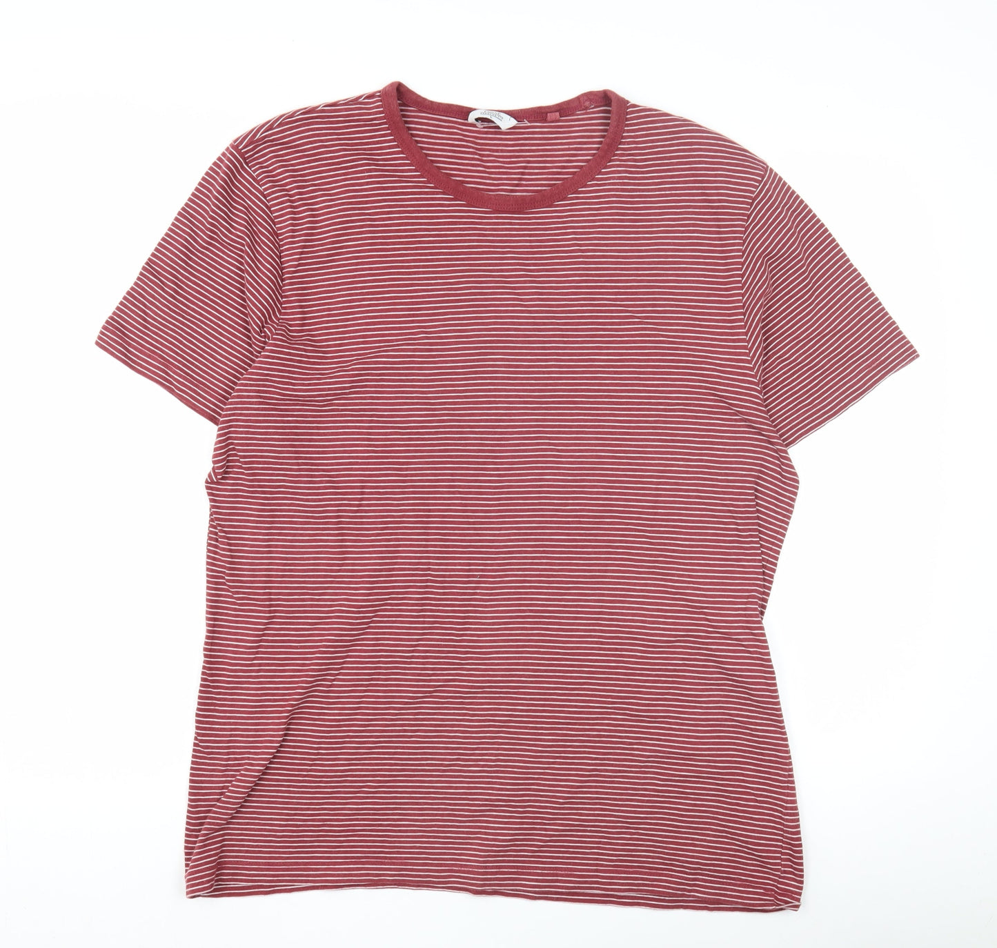 Next Men's Red Striped T-Shirt, Size L, Crew Neck