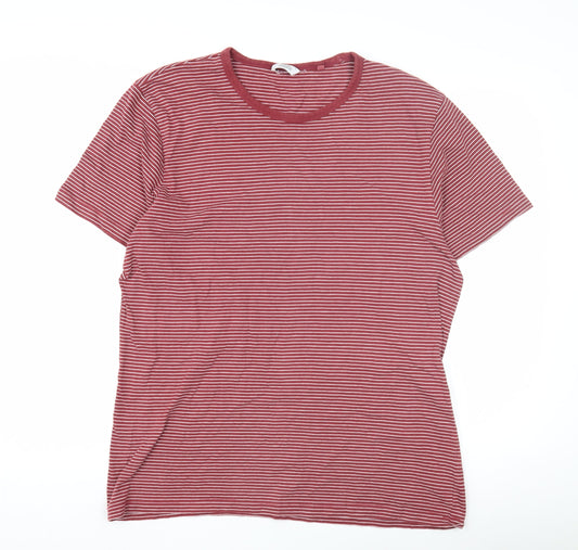 Next Men's Red Striped T-Shirt, Size L, Crew Neck