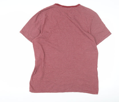 Next Men's Red Striped T-Shirt, Size L, Crew Neck