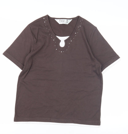 Womens UK Size 10 TIGI Brown Basic T-Shirt