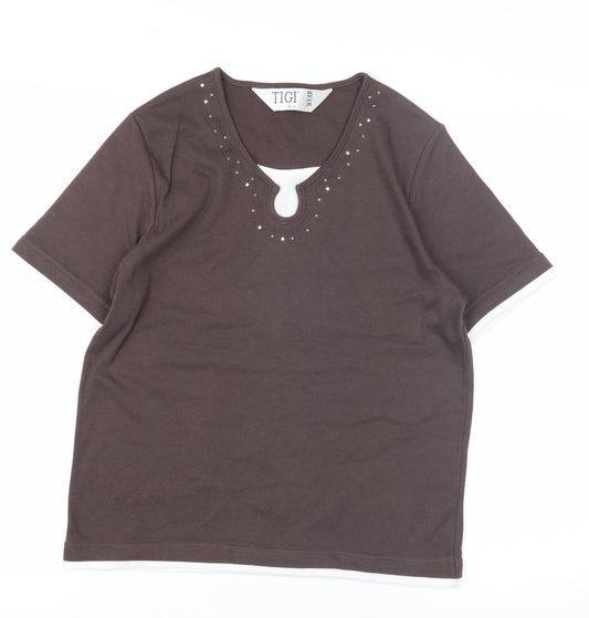 Womens UK Size 10 TIGI Brown Basic T-Shirt