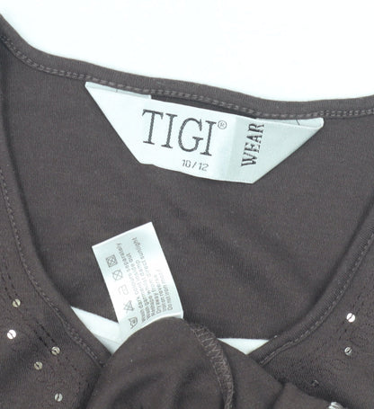 Womens UK Size 10 TIGI Brown Basic T-Shirt