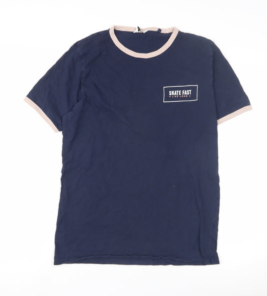 Next Men's Blue Crew Neck Logo T-Shirt, Size M