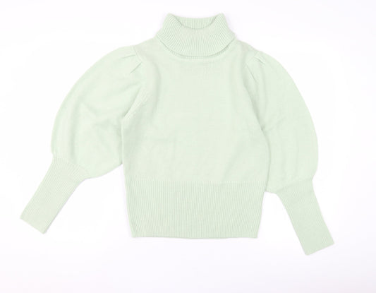 AX Paris Women's Green Roll Neck Balloon Sleeve Jumper