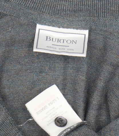 Burton Men's Grey Collared Jumper - Long Sleeve Large 52-54"
