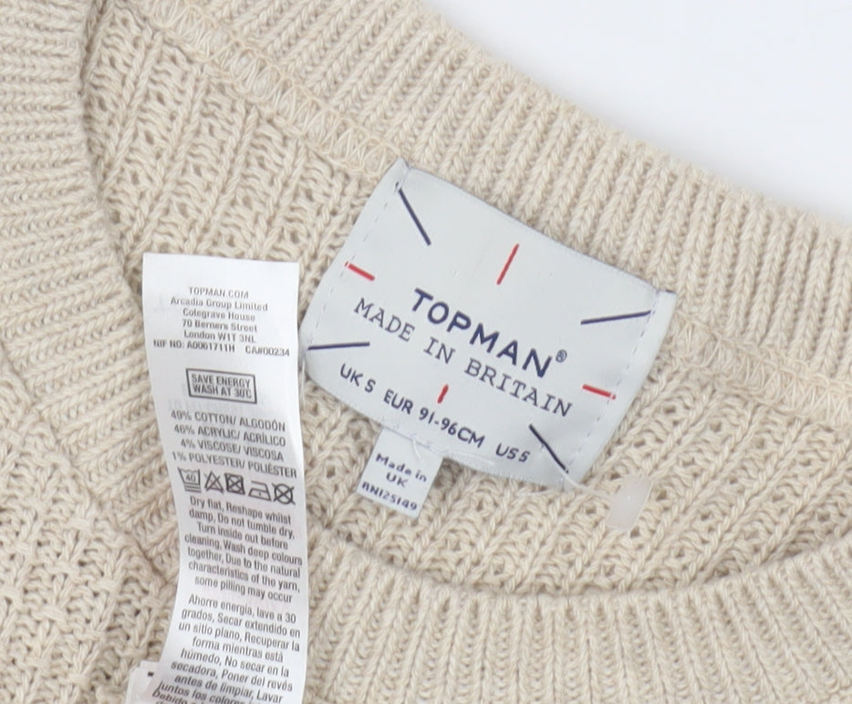Topman Men's Beige Pullover Jumper, S, Crew Neck