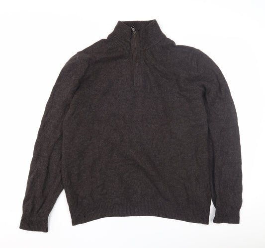Marks and Spencer Men's Wool High Neck Pullover, Medium, Brown