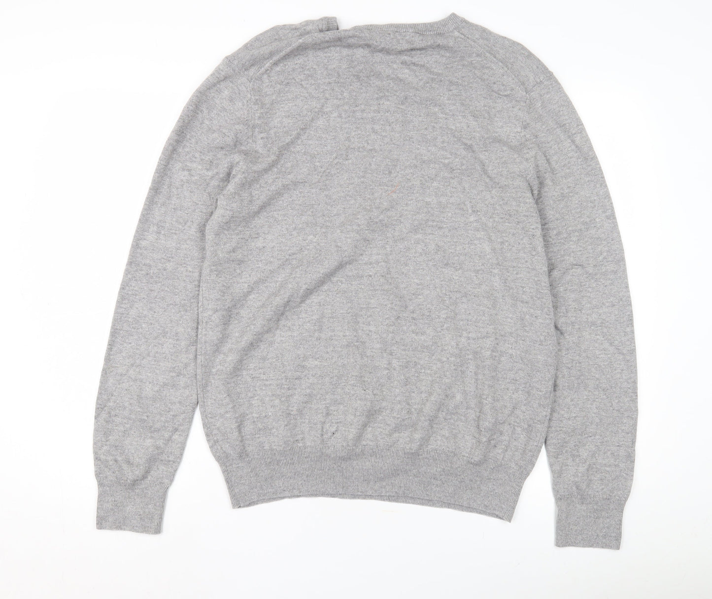 Marks and Spencer Men's Grey V-Neck Cotton Pullover L