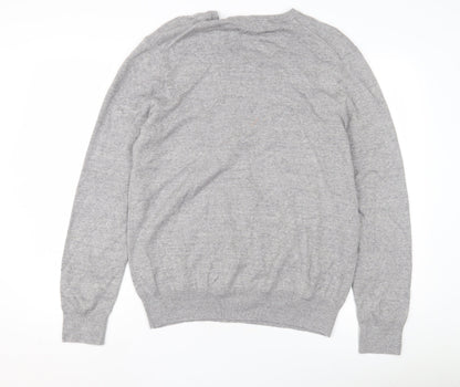 Marks and Spencer Men's Grey V-Neck Cotton Pullover L