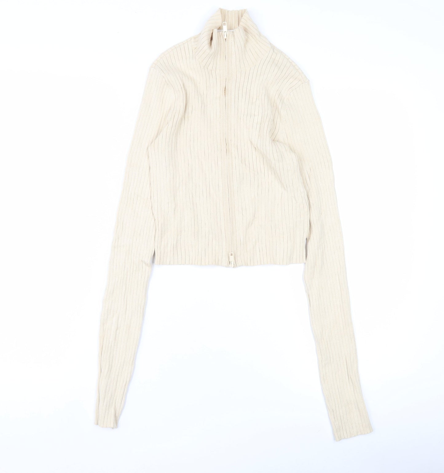 Womens UK Size XS Monki Beige Full Zip Jumper