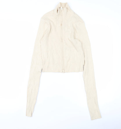 Womens UK Size XS Monki Beige Full Zip Jumper