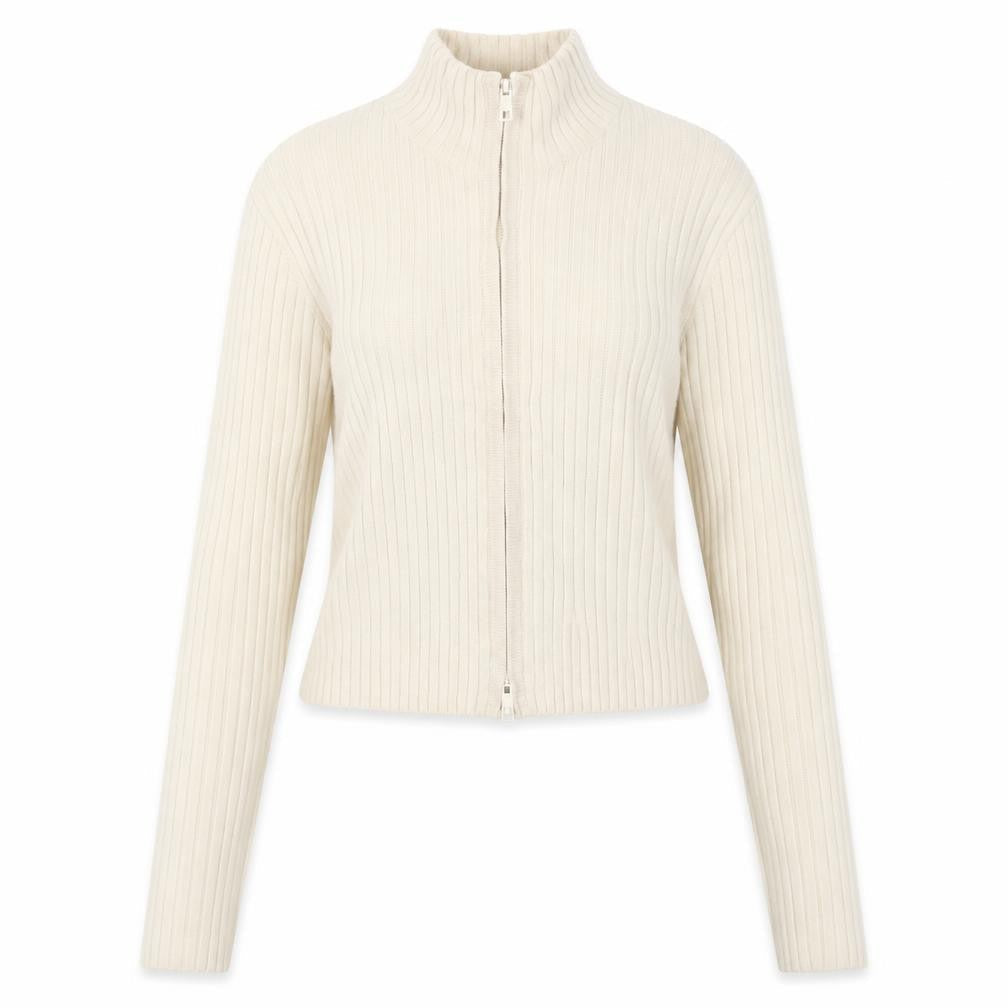 Womens UK Size XS Monki Beige Full Zip Jumper