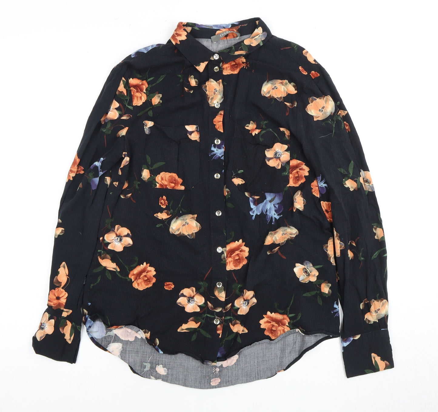 Womens UK Size 12 Oasis Black Basic Button-Up