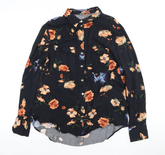 Womens UK Size 12 Oasis Black Basic Button-Up