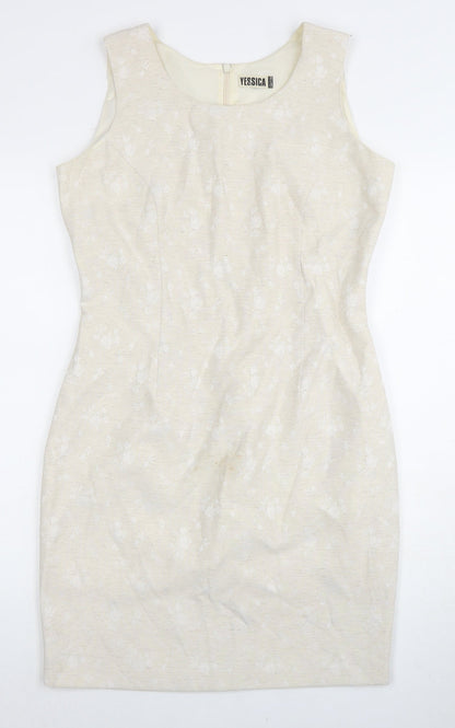 C&A Women's Ivory Sheath Dress, Size 12, Round Neck