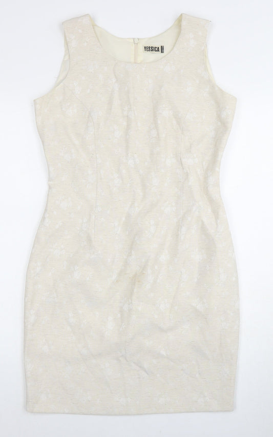 C&A Women's Ivory Sheath Dress, Size 12, Round Neck