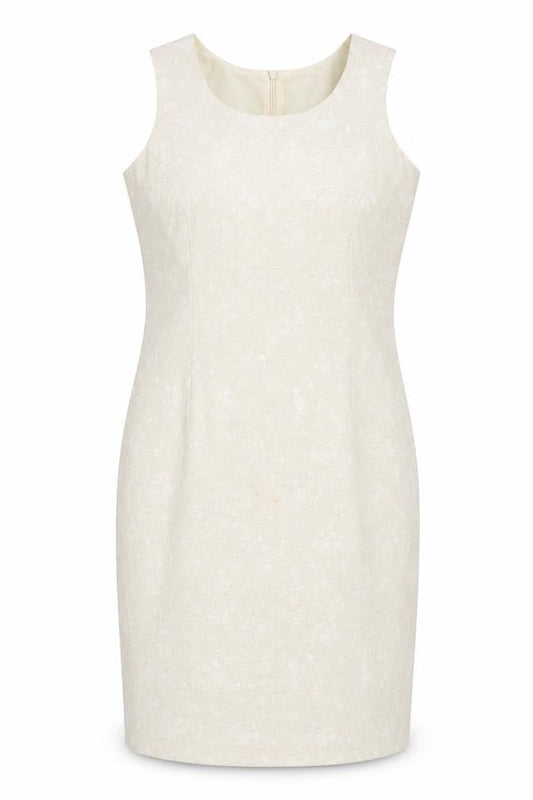 Front view of C&A Women's Ivory Sheath Dress, size 12, Round Neck