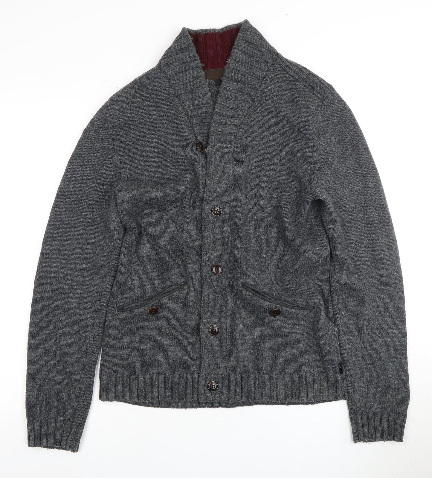 Ted Baker Men's Grey Cardigan, Size 2, Chunky Knit