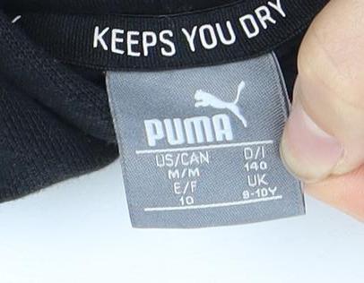 Puma Girls Black Hoodie Logo Pullover 11-12 Years Casual