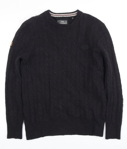 Superdry Men's Black XL Cable-Knit Pullover Jumper