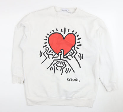 White Pullover Sweatshirt, Unisex 2XS, Graphic Print, Casual