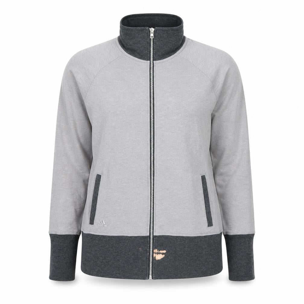 Front view of Adidas Grey Full Zip Sweatshirt unisex m lightweight