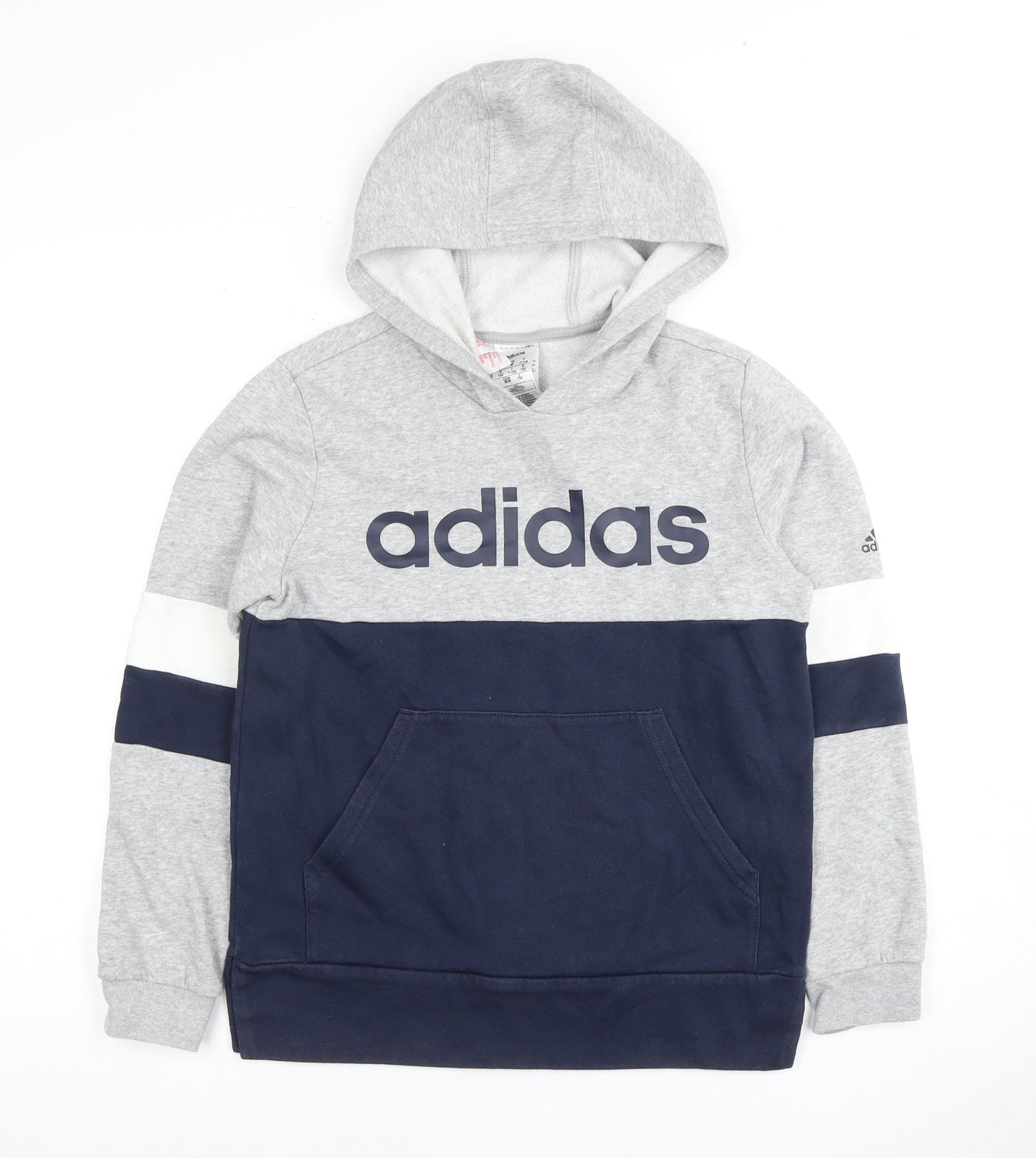 Adidas Boys Grey Blue Pullover Hoodie - 11-12 Years
