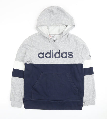 Adidas Boys Grey Blue Pullover Hoodie - 11-12 Years