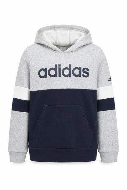 Front view of Adidas boys’ grey blue pullover hoodie - 11-12 years