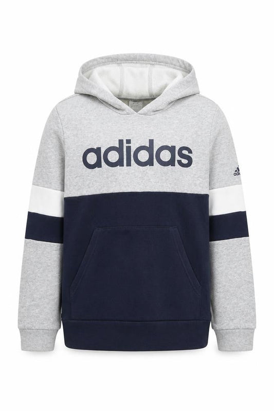 Adidas Boys Grey Blue Pullover Hoodie - 11-12 Years
