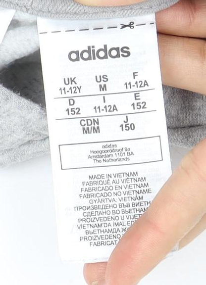 Adidas Boys Grey Blue Pullover Hoodie - 11-12 Years