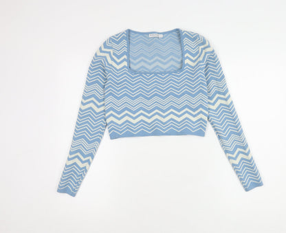 Womens UK Size 6 Stradivarius Blue Cropped Blouse