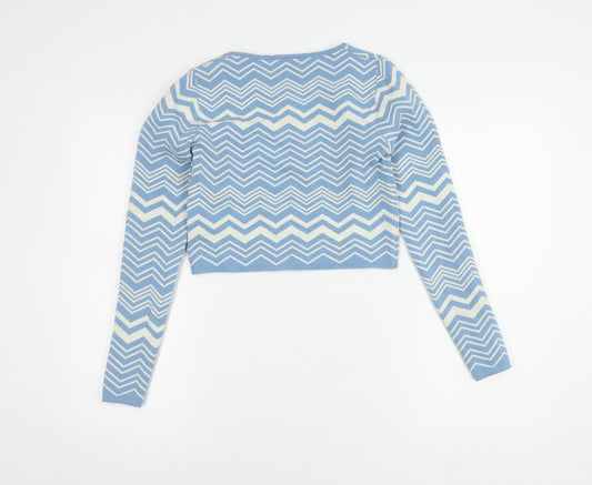 Womens UK Size 6 Stradivarius Blue Cropped Blouse