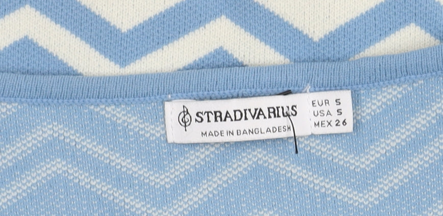 Womens UK Size 6 Stradivarius Blue Cropped Blouse