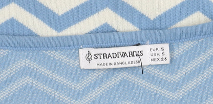 Womens UK Size 6 Stradivarius Blue Cropped Blouse