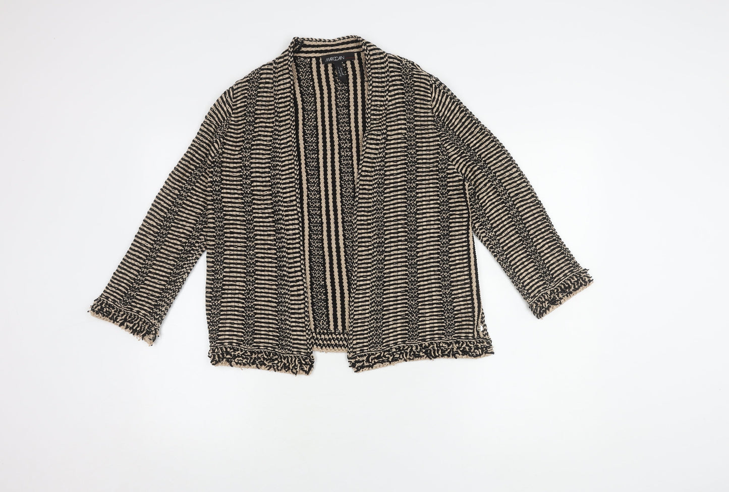 Marc Cain Women's Beige Black Open Front Cardigan, Size 14, Open Striped Style