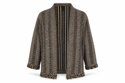 Marc Cain Women's Beige Black Open Front Cardigan, Size 14, Open Striped Style