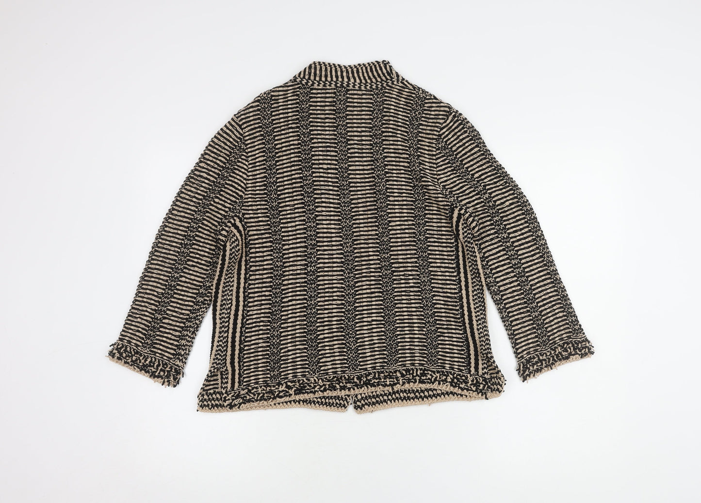 Marc Cain Women's Beige Black Open Front Cardigan, Size 14, Open Striped Style