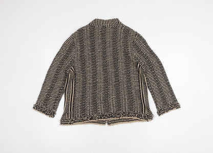 Marc Cain Women's Beige Black Open Front Cardigan, Size 14, Open Striped Style
