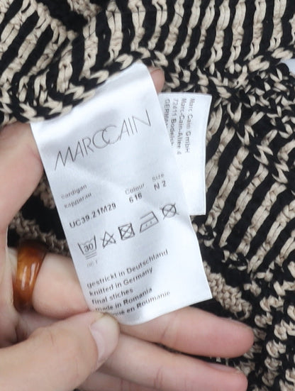 Marc Cain Women's Beige Black Open Front Cardigan, Size 14, Open Striped Style