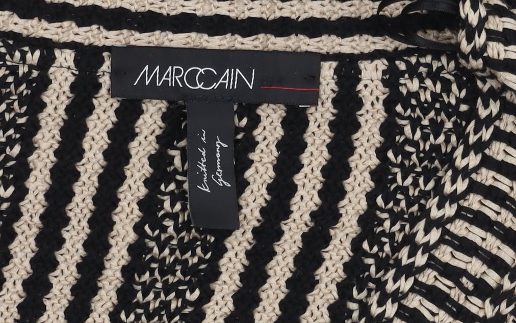 Marc Cain Women's Beige Black Open Front Cardigan, Size 14, Open Striped Style