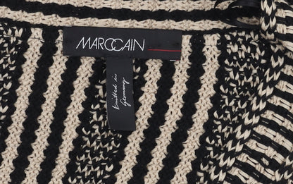 Marc Cain Women's Beige Black Open Front Cardigan, Size 14, Open Striped Style