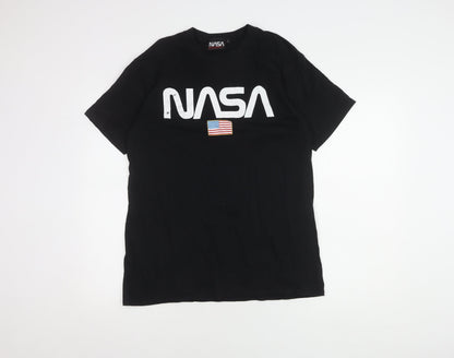 NASA Men's Black T-Shirt L Cotton Crew Neck Graphic